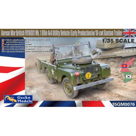 Korean War British FV18001 Mk.1 80in 4x4 Utility Vehicle (Early Production) avec remorque Bantam 10-cwt