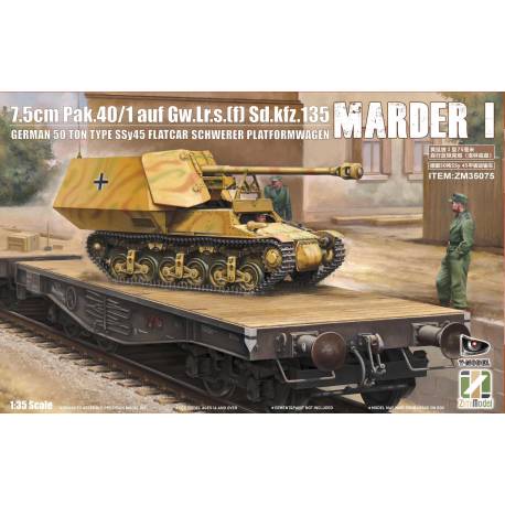 7.5cm PAK.40/1 auf. Gw.Lr.s.(f) Sd.Kfz.135 - Marder I German 50 ton type SSy45 Flatcar Schwerer Platformwagen