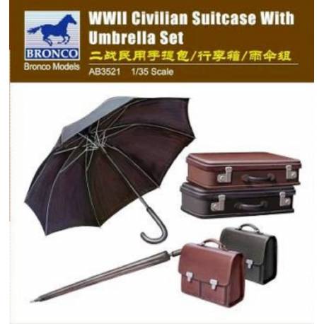 WWII Civilian Suitcase with Umbrella Set