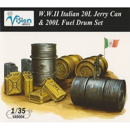 WWII Italian 20L Jerry Cans & 200L Fuel Drum Set