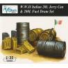 WWII Italian 20L Jerry Cans & 200L Fuel Drum Set