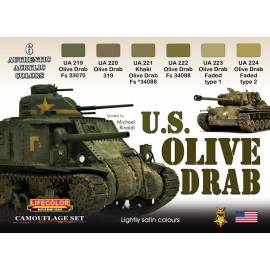 U.S. OLIVE DRAB 6x 22ml acrylic colours 