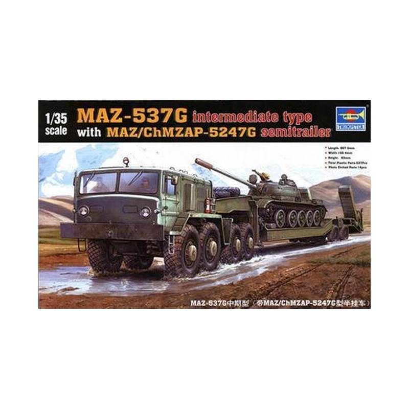 Maquette plastique de camion militaire Russe MAZ-537G fin de production  avec remorque MAZ/ChMZAP-5247G 1:72