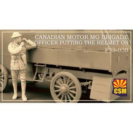 Canadian Motor MG Brigade Officer putting the helmet on