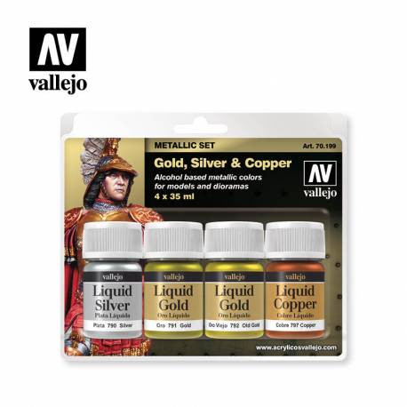 SET DE PEINTURE METALLIC SET GOLD SILVER COPPER| 4X35ml | VALLEJO | 70199