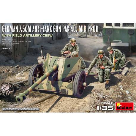 GERMAN 7.5CM ANTI-TANK GUN PAK 40. MID PROD. WITH FIELD ARTILLERY CREW