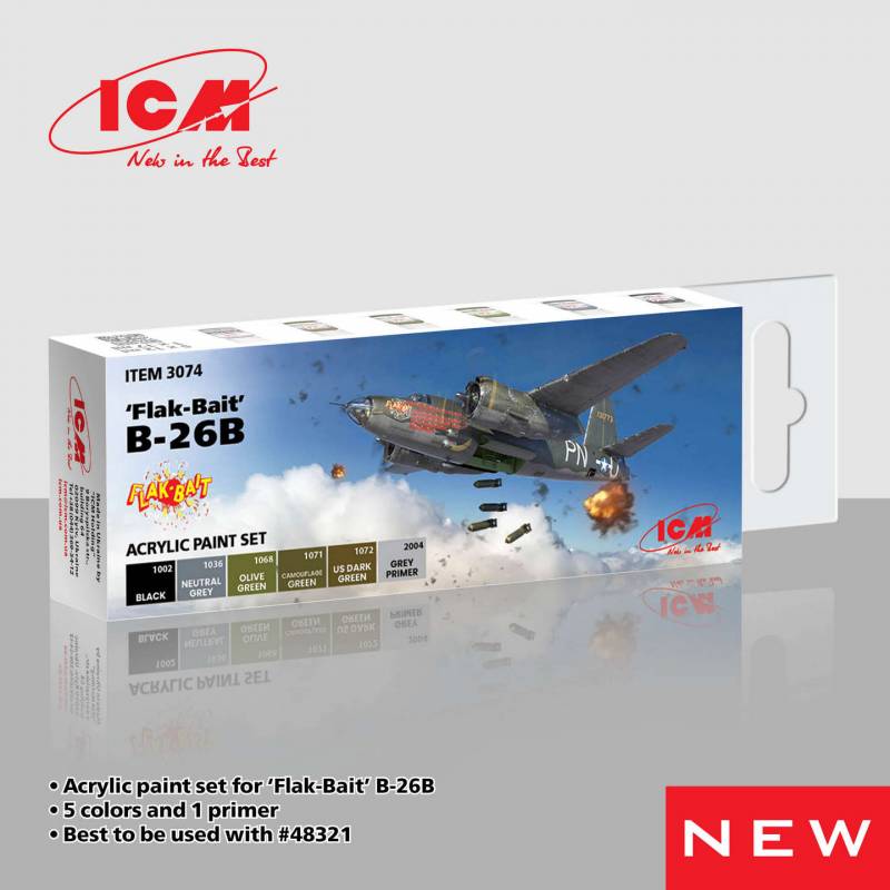 Acrilico Pittura Set Per ' Flak Bait ' ICM 3074 Modellino Char Promo