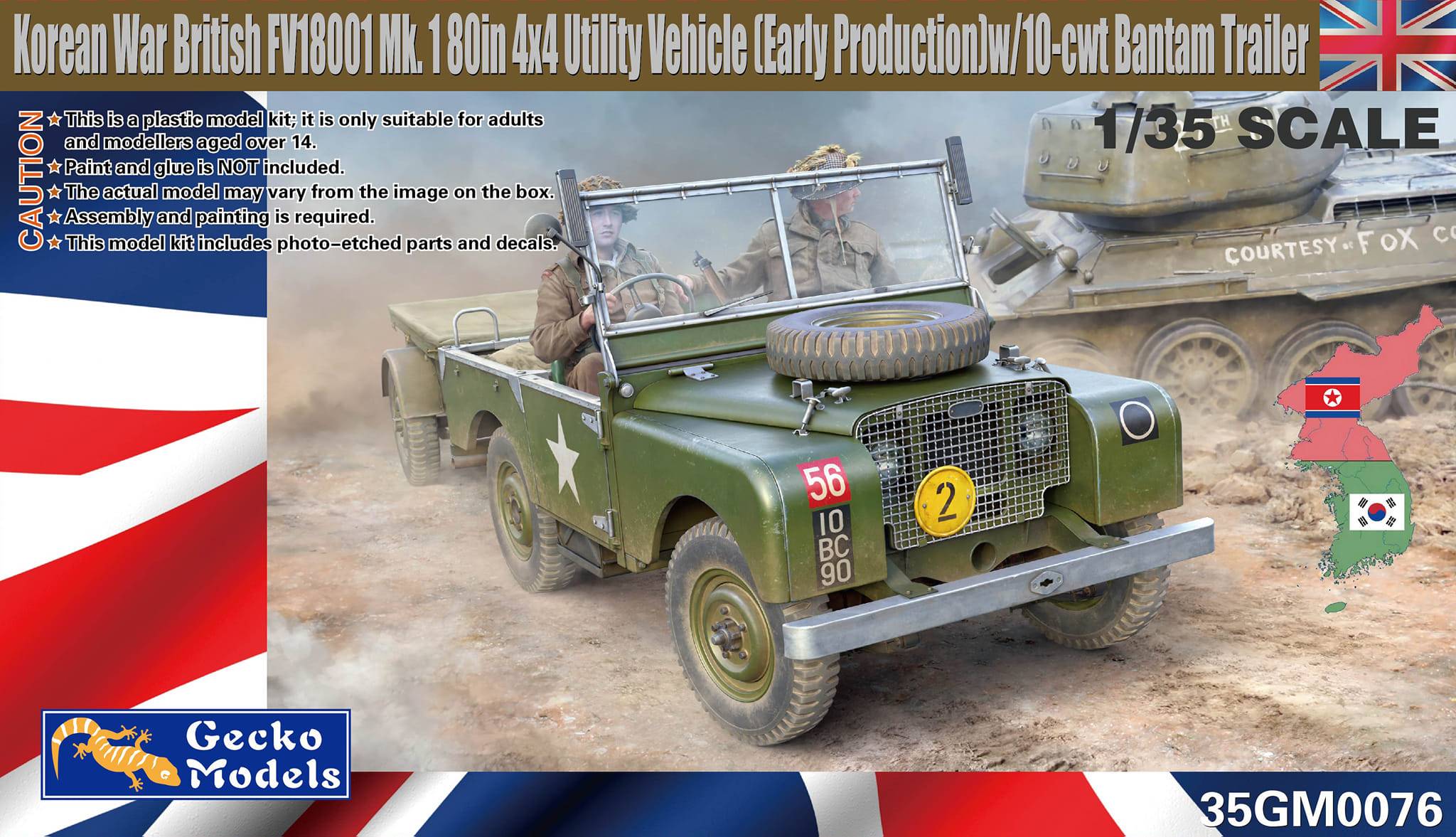 Korean War British FV18001 Mk.1 80in 4x4 Utility Vehicle (Early Production) avec remorque Bantam 10-cwt