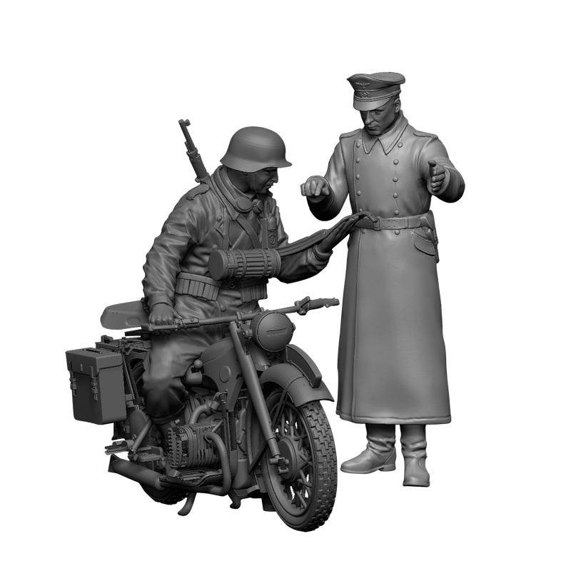 German R-12 Heavy Motorcycle with Rider and Officer – Image 3