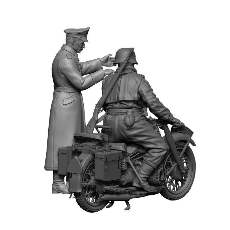 German R-12 Heavy Motorcycle with Rider and Officer – Image 4