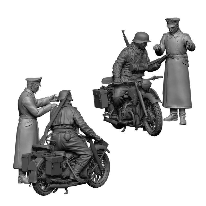 German R-12 Heavy Motorcycle with Rider and Officer – Image 5