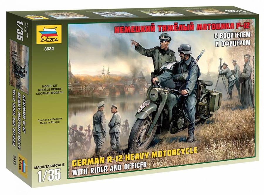 German R-12 Heavy Motorcycle with Rider and Officer