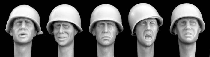 5 Heads wearing US Helmets M1