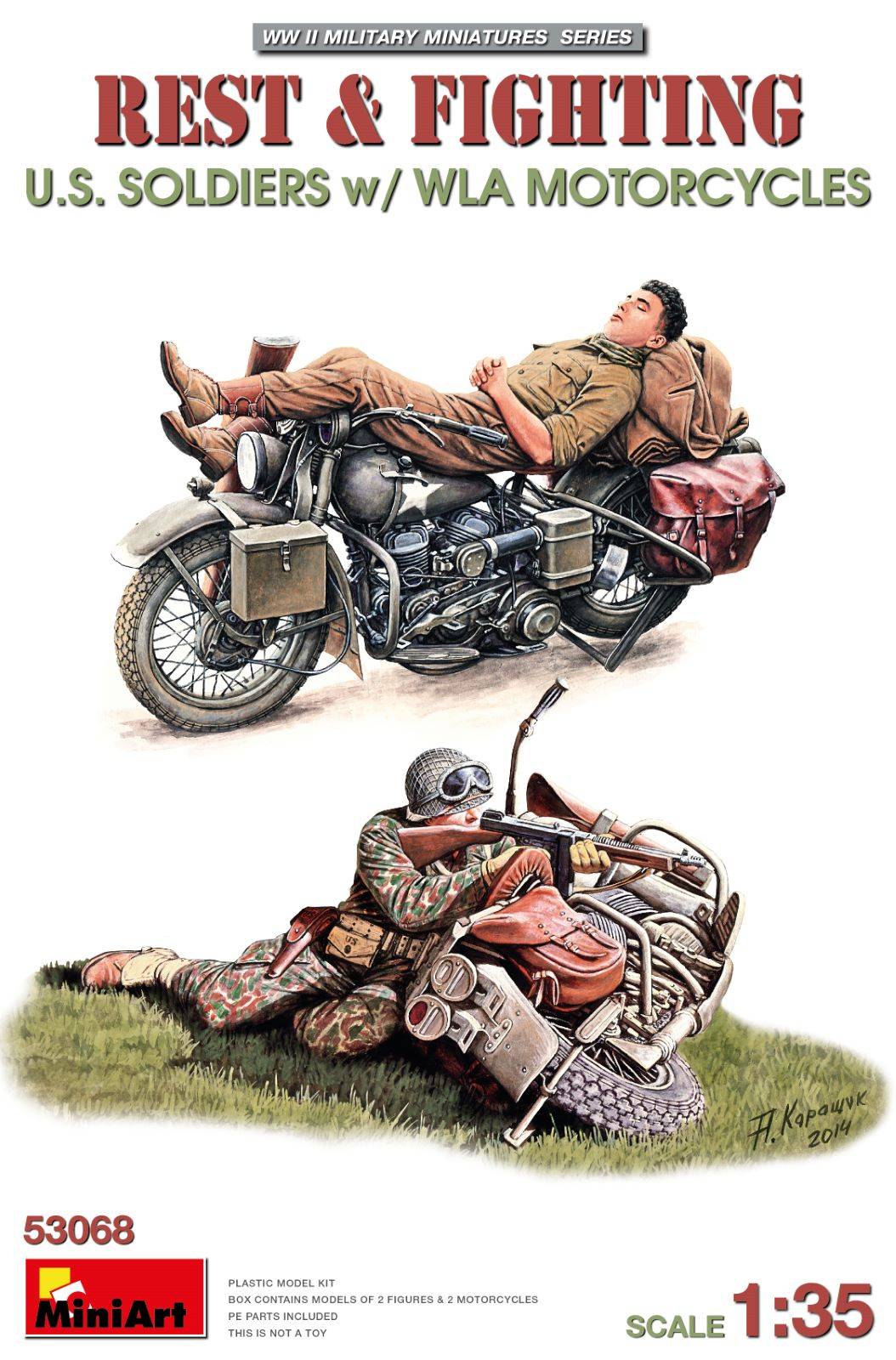 REST & FIGHTING. U.S. SOLDIERS w/WLA MOTORCYCLES