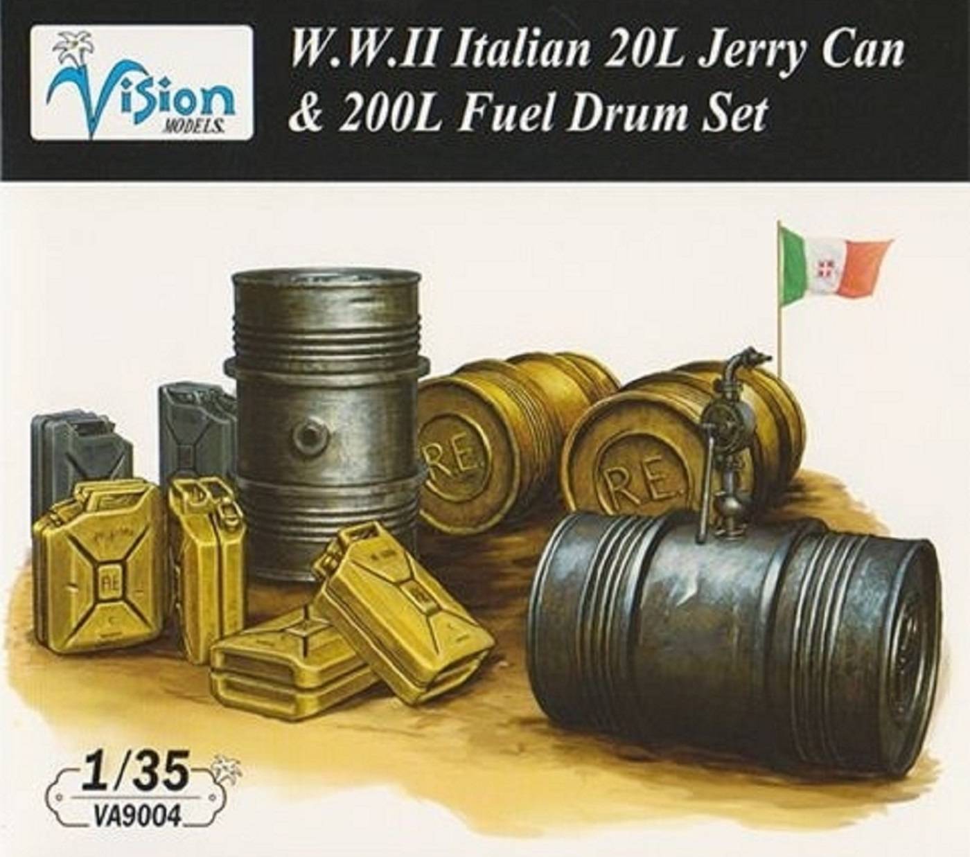 WWII Italian 20L Jerry Cans & 200L Fuel Drum Set