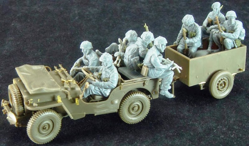 British Airborne Troops Riding in 1/4 ton Truck and Trailer – Image 2