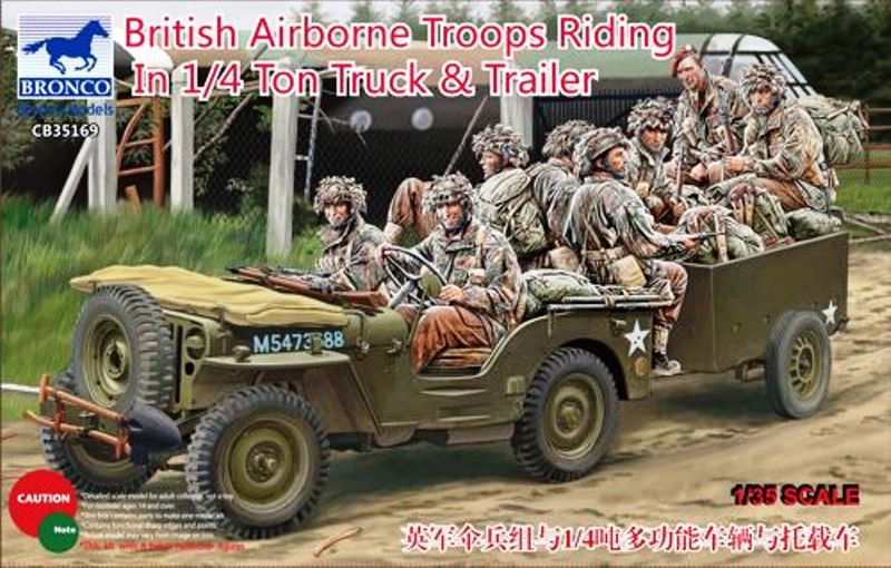British Airborne Troops Riding in 1/4 ton Truck and Trailer
