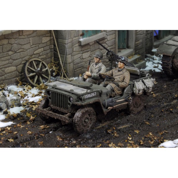 U.S jeep driver U.S infantry at rest with rifle WWII – Image 3