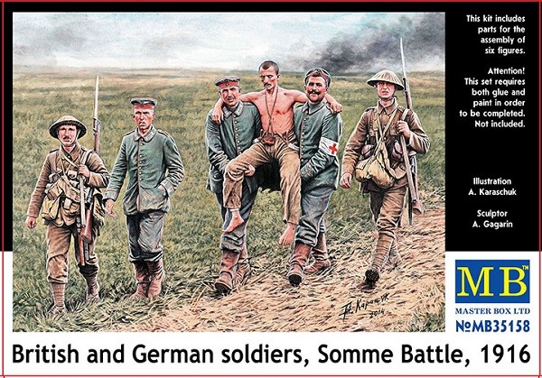 British and German soldiers, Somme Battle, 1916