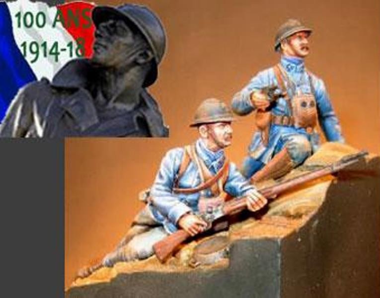 OFFICIER ET SOLDAT D'INFANTERIE FRANCAIS 1916 (avec socle)