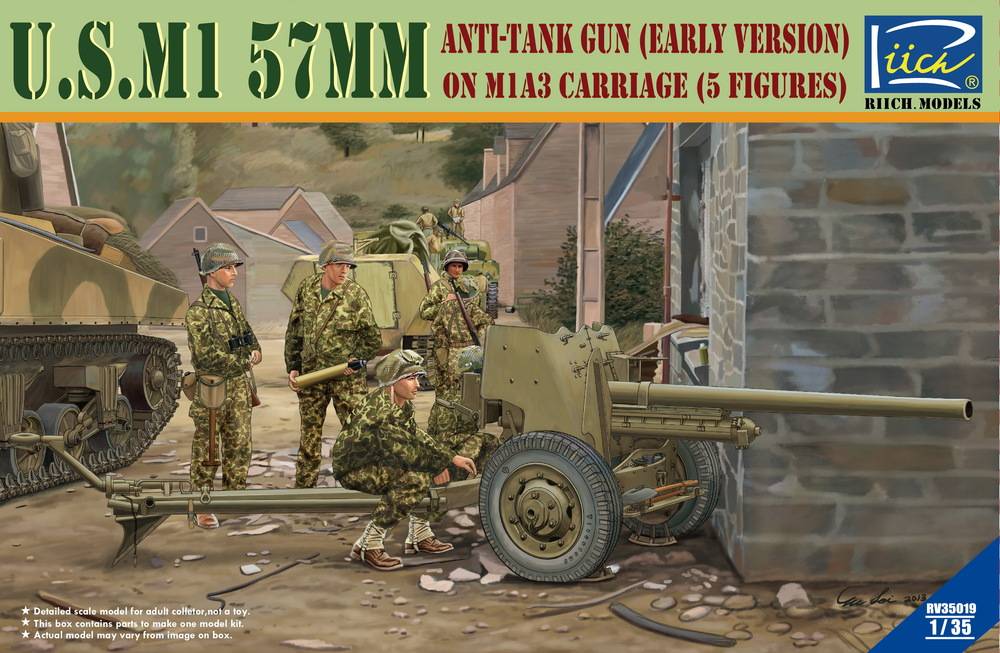 U.S. M1 57mm Anti-Tank Gun (Early Version) on M1A3 Carriage (5 Figures)