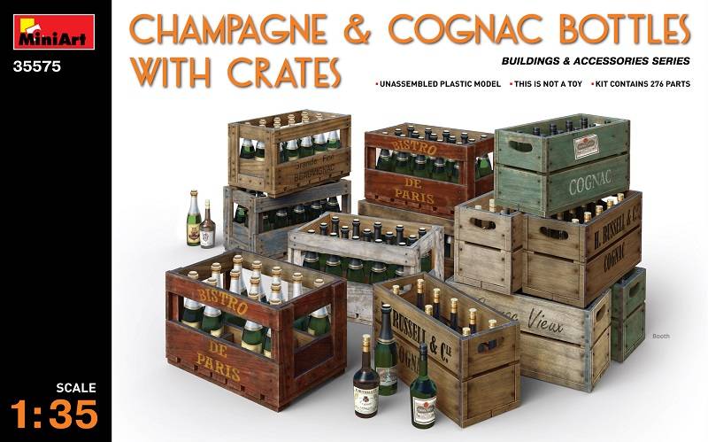 CHAMPAGNE & COGNAC BOTTLES w/CRATES