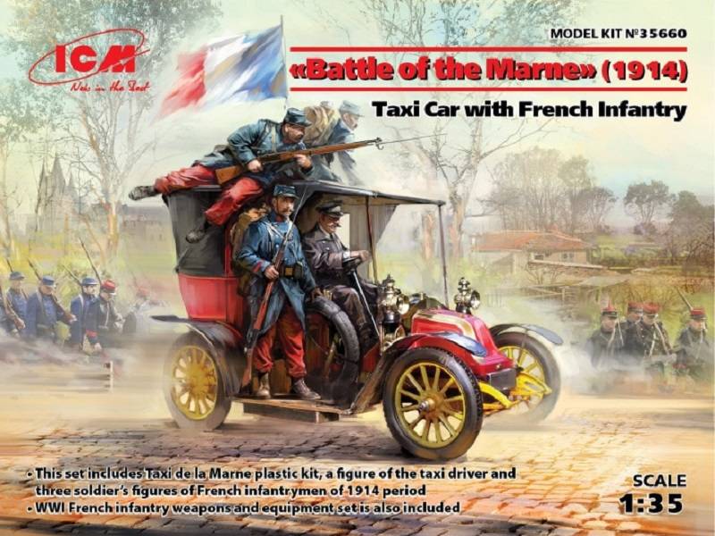 BATTLE OF THE MARNE (1914) TAXI CAR WITH FRENCH INFANTRY