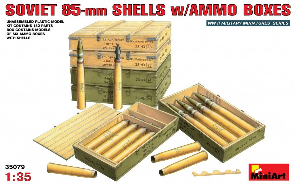 SOVIET 85-mm SHELLS w/AMMO BOXES