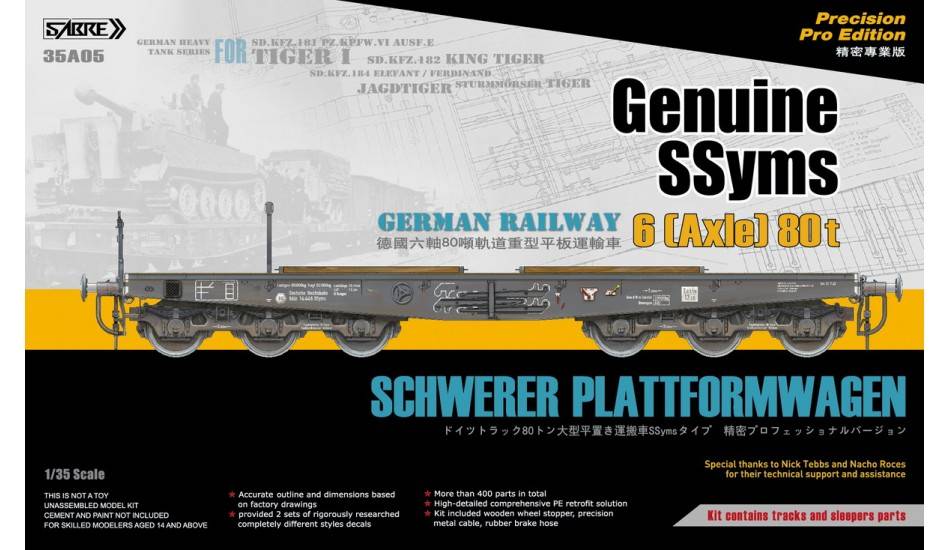 Geniune SSyms - German Railway SCHWERER PLATTFORMWAGEN 6-Axle 80ton