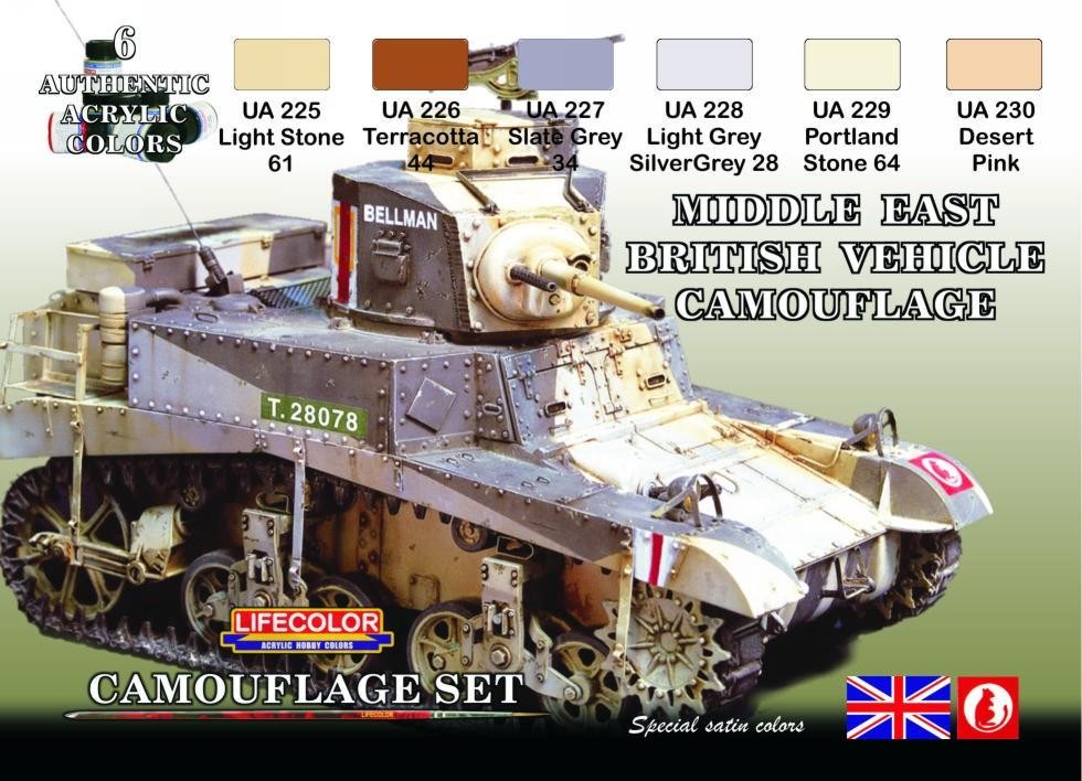 MIDDLE EAST BRITISH VEHICLE CAMOUFLAGE 6x 22ml acrylic colours