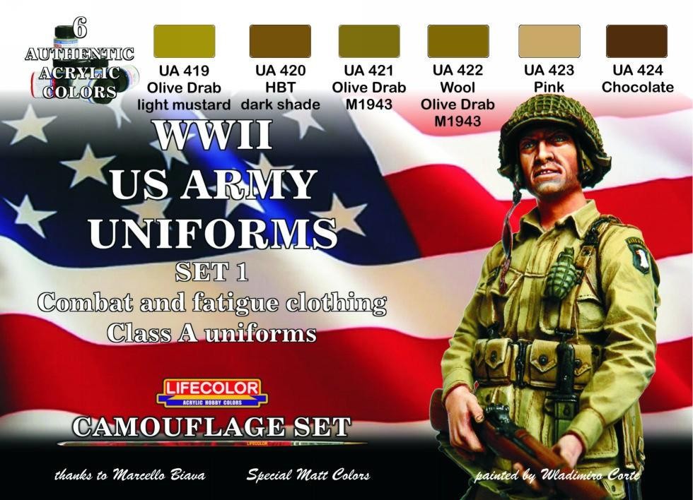 WWII US ARMY UNIFORMS COLOURS SET-1 6x 22ml acrylic colours