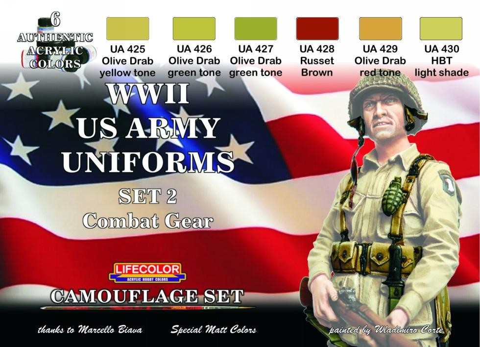Peinture WWII US ARMY UNIFORMS COLOURS SET-2 6x 22ml acrylic colours