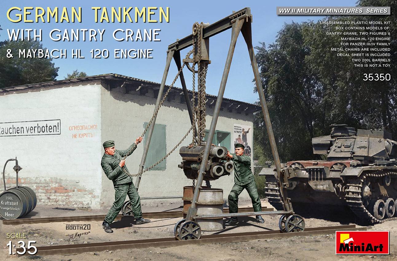 GERMAN TANKMEN WITH GANTRY CRANE & MAYBACH HL 120 ENGINE
