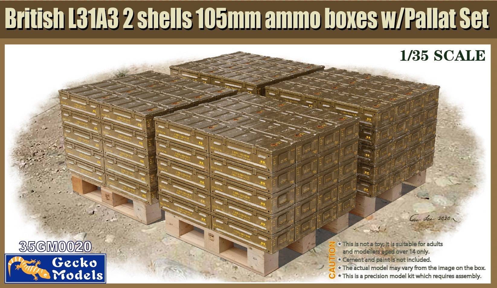 British L31A3 2 shells 105mm ammo boxes w/Pallet Set