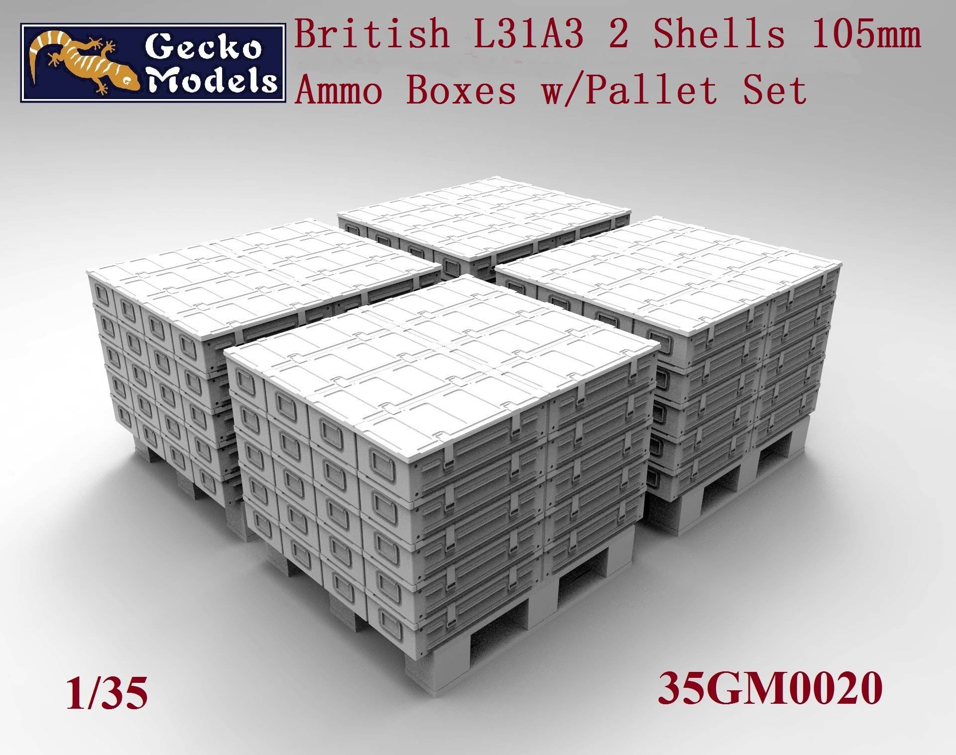 British L31A3 2 shells 105mm ammo boxes w/Pallet Set – Image 2