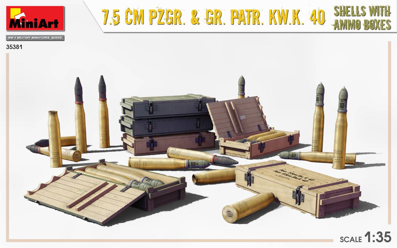 7.5 CM PZGR. & GR. PATR. KW.K. 40 SHELLS WITH AMMO BOXES – Image 2