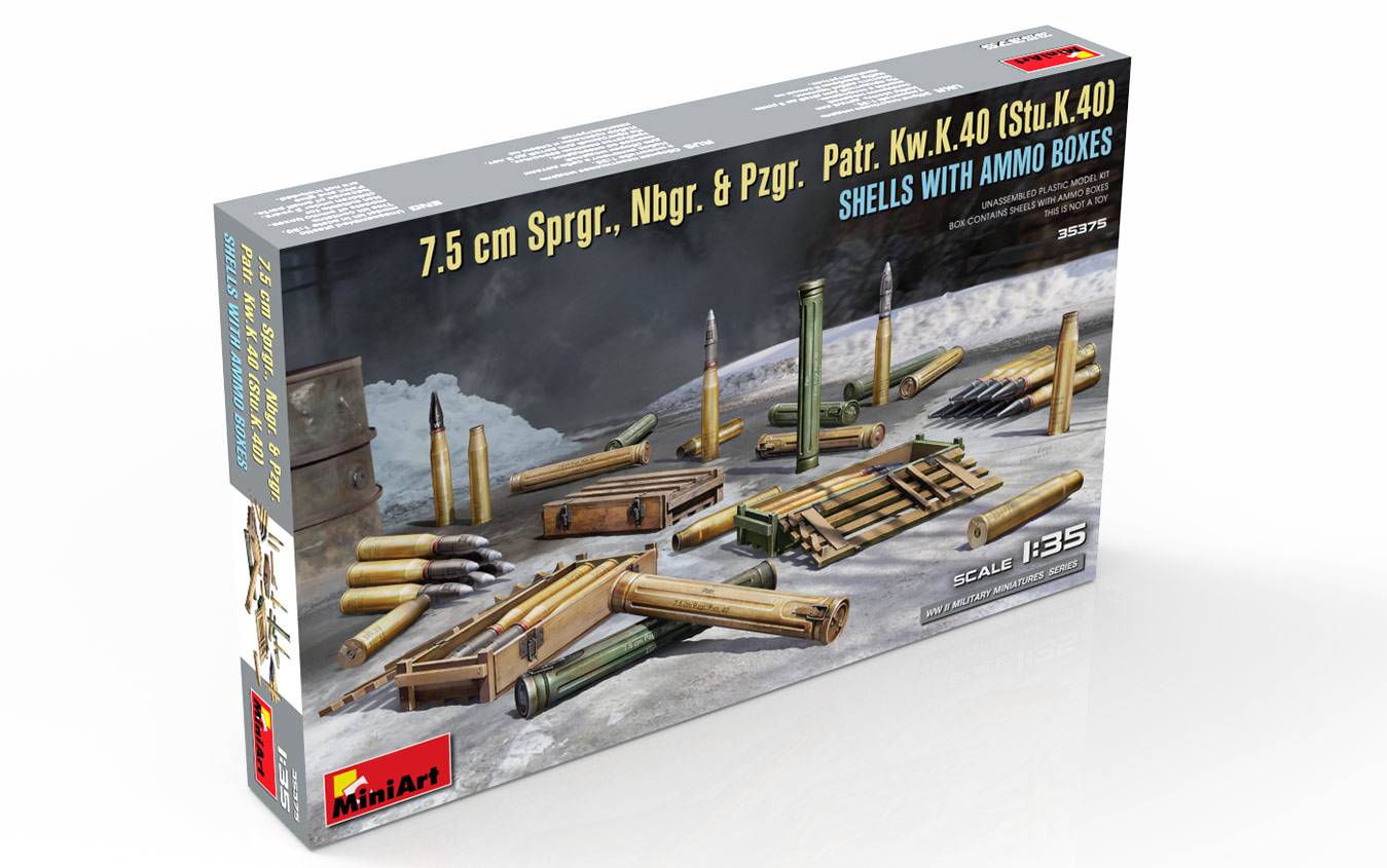 7.5 cm Sprgr., Nbgr. & Pzgr. Patr. Kw.K.40 (Stu.K.40) SHELLS WITH AMMO BOXES – Image 2