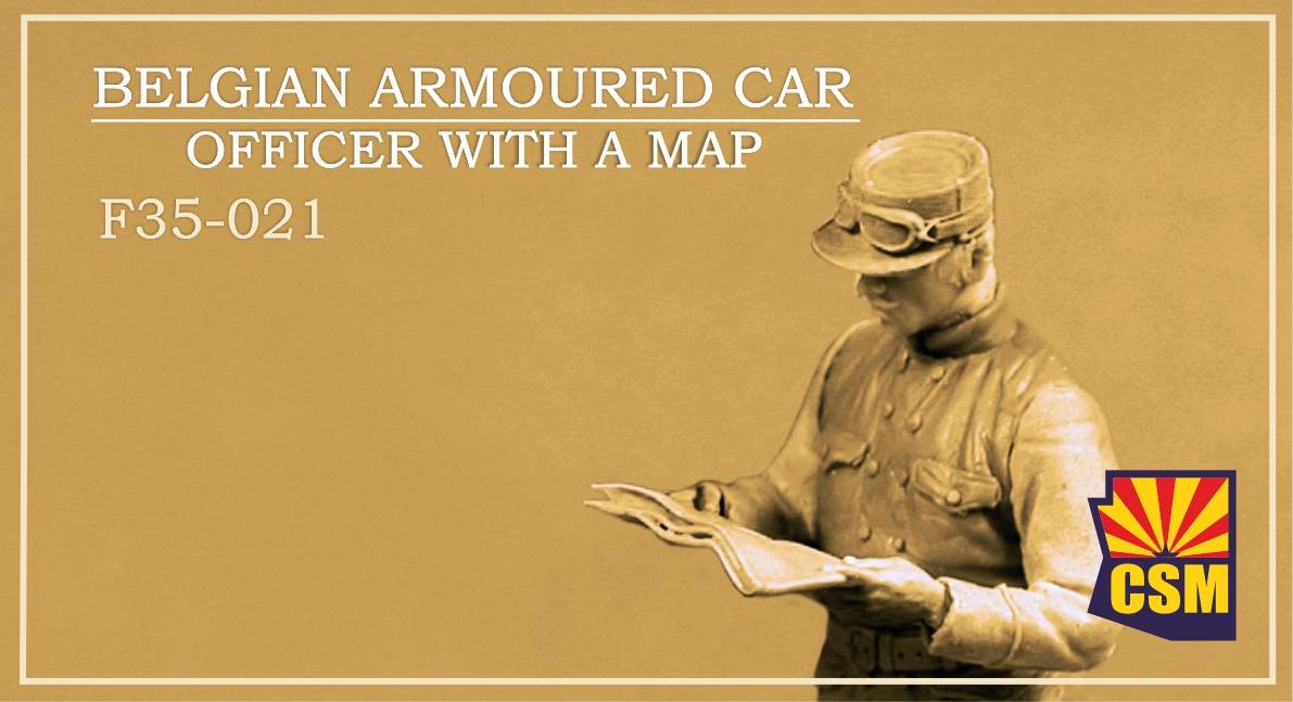 Belgian Armoured car officer with a map