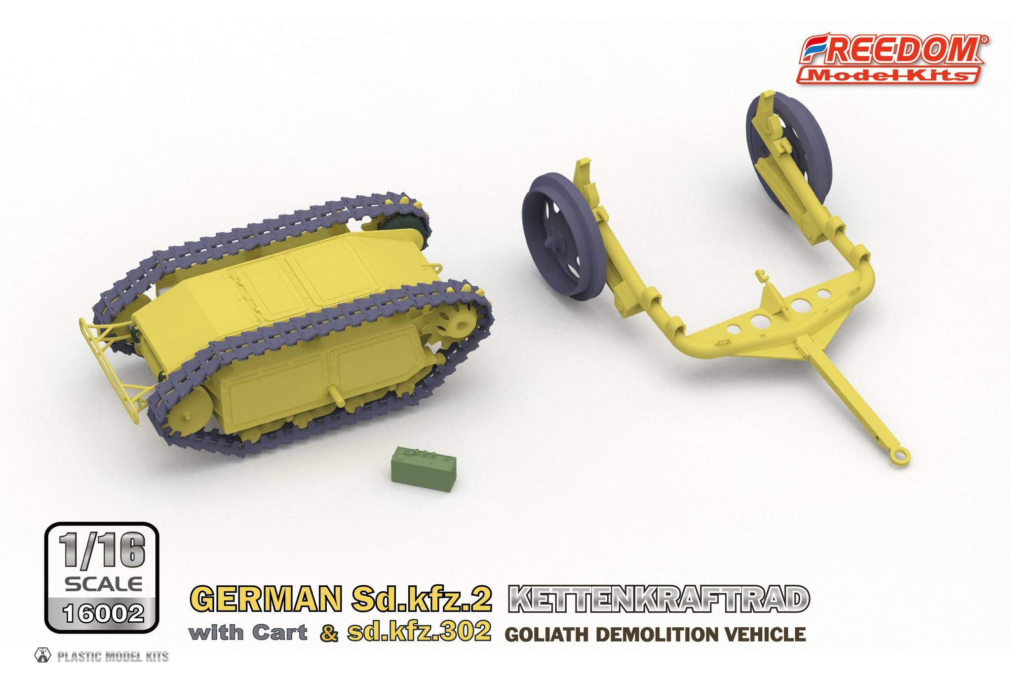 Sd.Kfz.2 Kettenkraftrad with Cart & Sdkfz 302 Goliath Freedom Model Kits 16002 1/16ème maquette char promo – Image 4