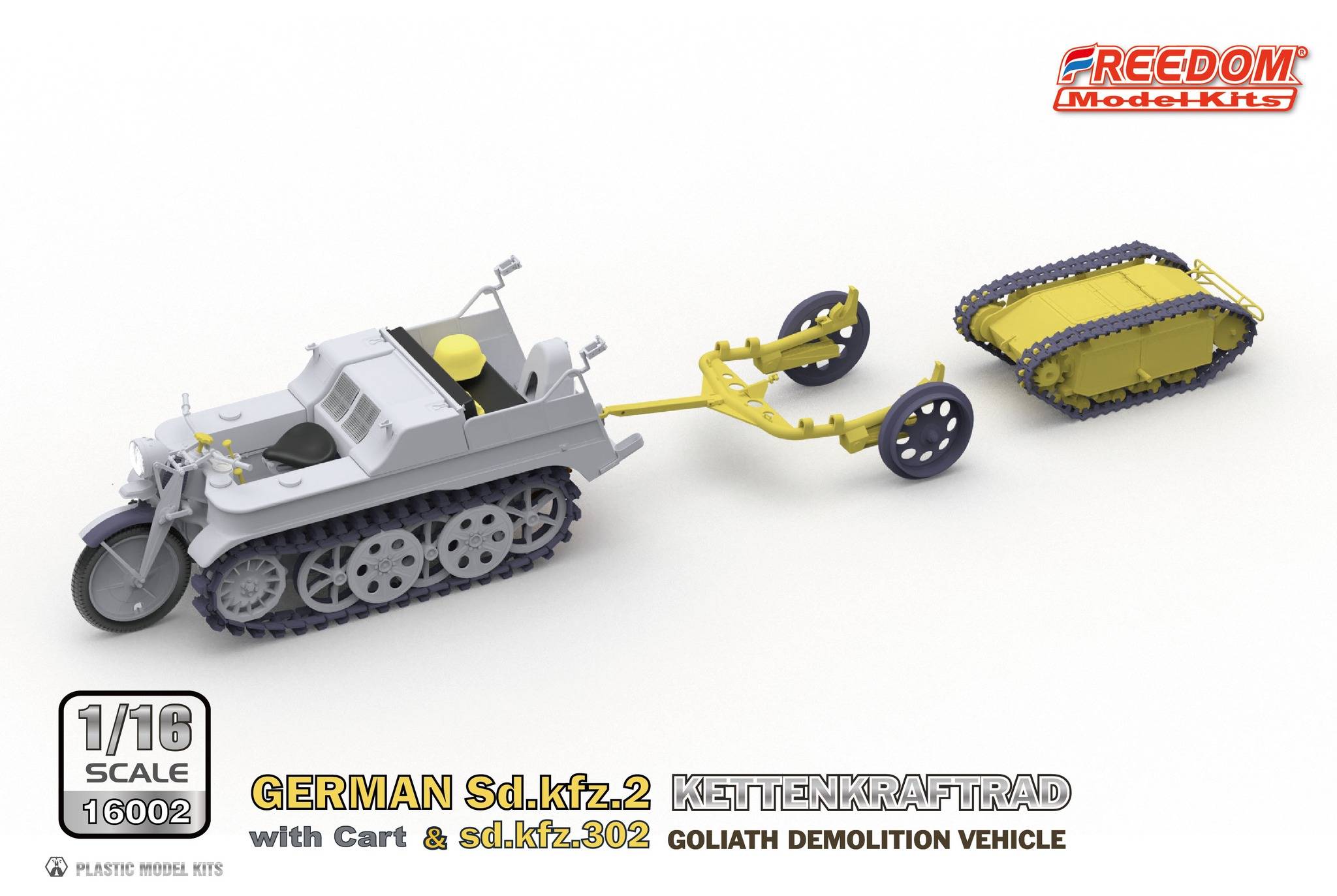 Sd.Kfz.2 Kettenkraftrad with Cart & Sdkfz 302 Goliath Freedom Model Kits 16002 1/16ème maquette char promo – Image 6