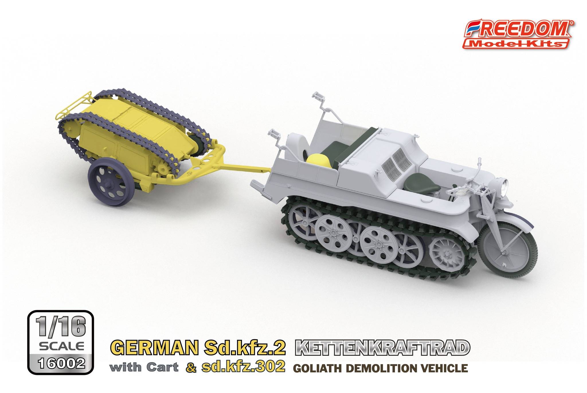 Sd.Kfz.2 Kettenkraftrad with Cart & Sdkfz 302 Goliath Freedom Model Kits 16002 1/16ème maquette char promo – Image 7