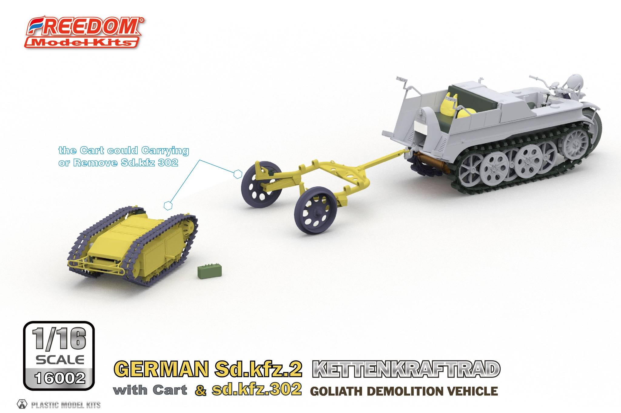 Sd.Kfz.2 Kettenkraftrad with Cart & Sdkfz 302 Goliath Freedom Model Kits 16002 1/16ème maquette char promo – Image 8