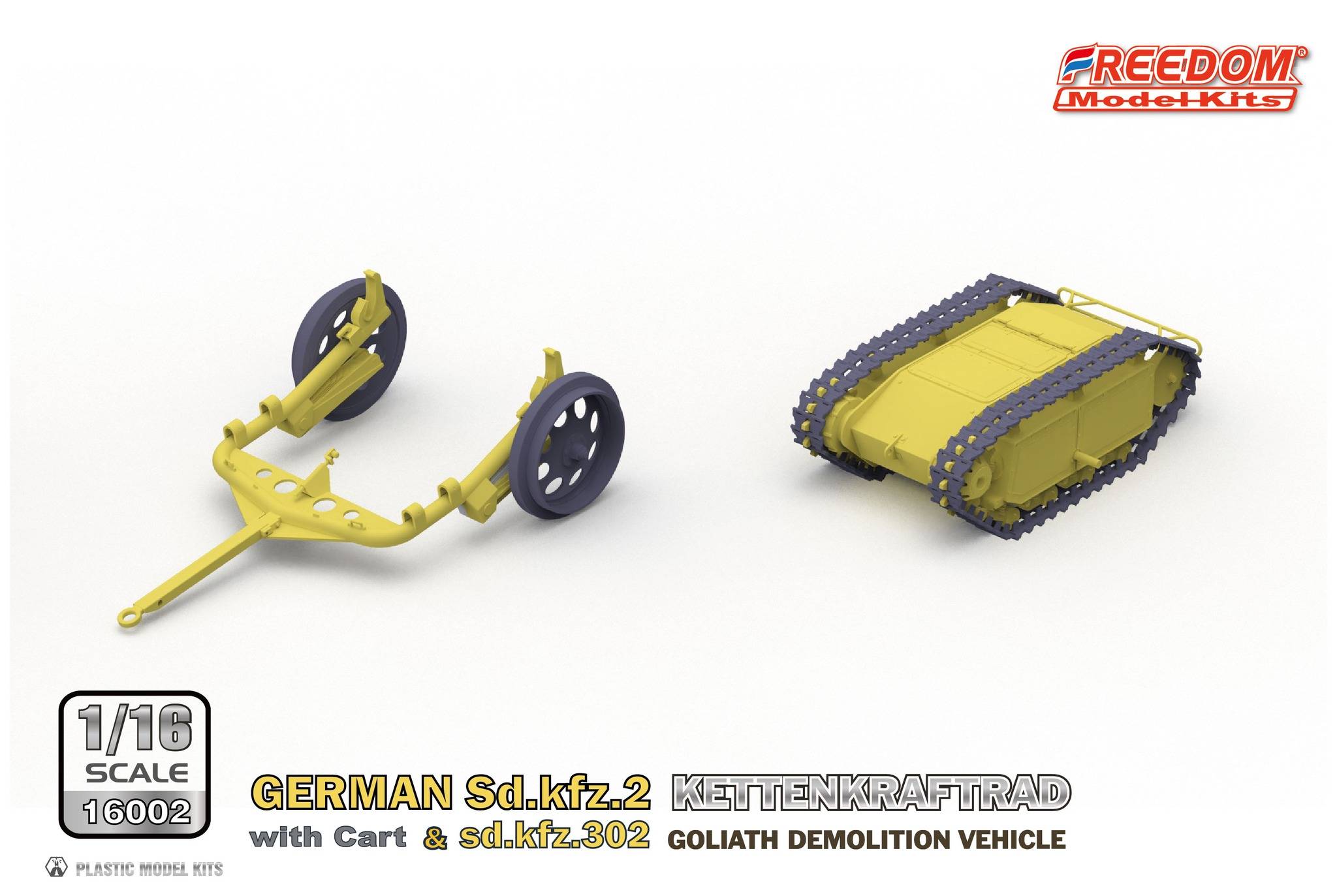 Sd.Kfz.2 Kettenkraftrad with Cart & Sdkfz 302 Goliath Freedom Model Kits 16002 1/16ème maquette char promo – Image 9
