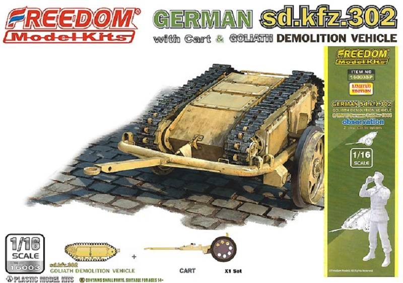 Sd.kfz. 302 Goliath Demolition Vehicle with cart & German Soldier 1944 Observation