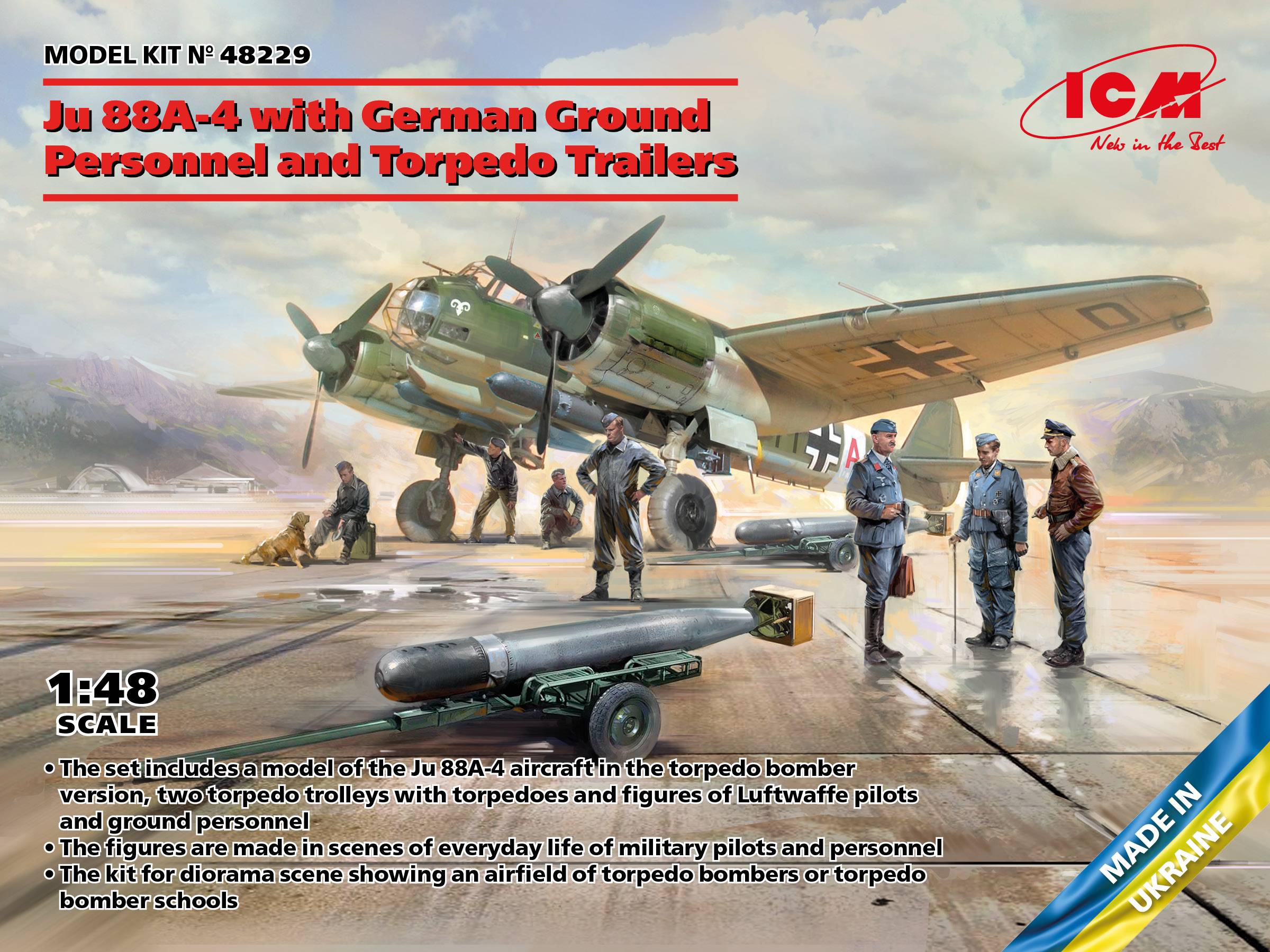 Ju 88A-4 with German Ground Personnel and Torpedo Trailers