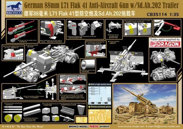 GERMAN 88 mm L71 FLAK 41 ANTI AIRCRAFT GUN W/Sd.Ah.202 TRAILER – Image 2