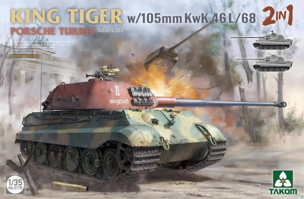 Tourelle Porsche Takom 2178 Sd.Kfz.182 King Tiger avec 105 mm KwK 46L/68 (2 en 1)