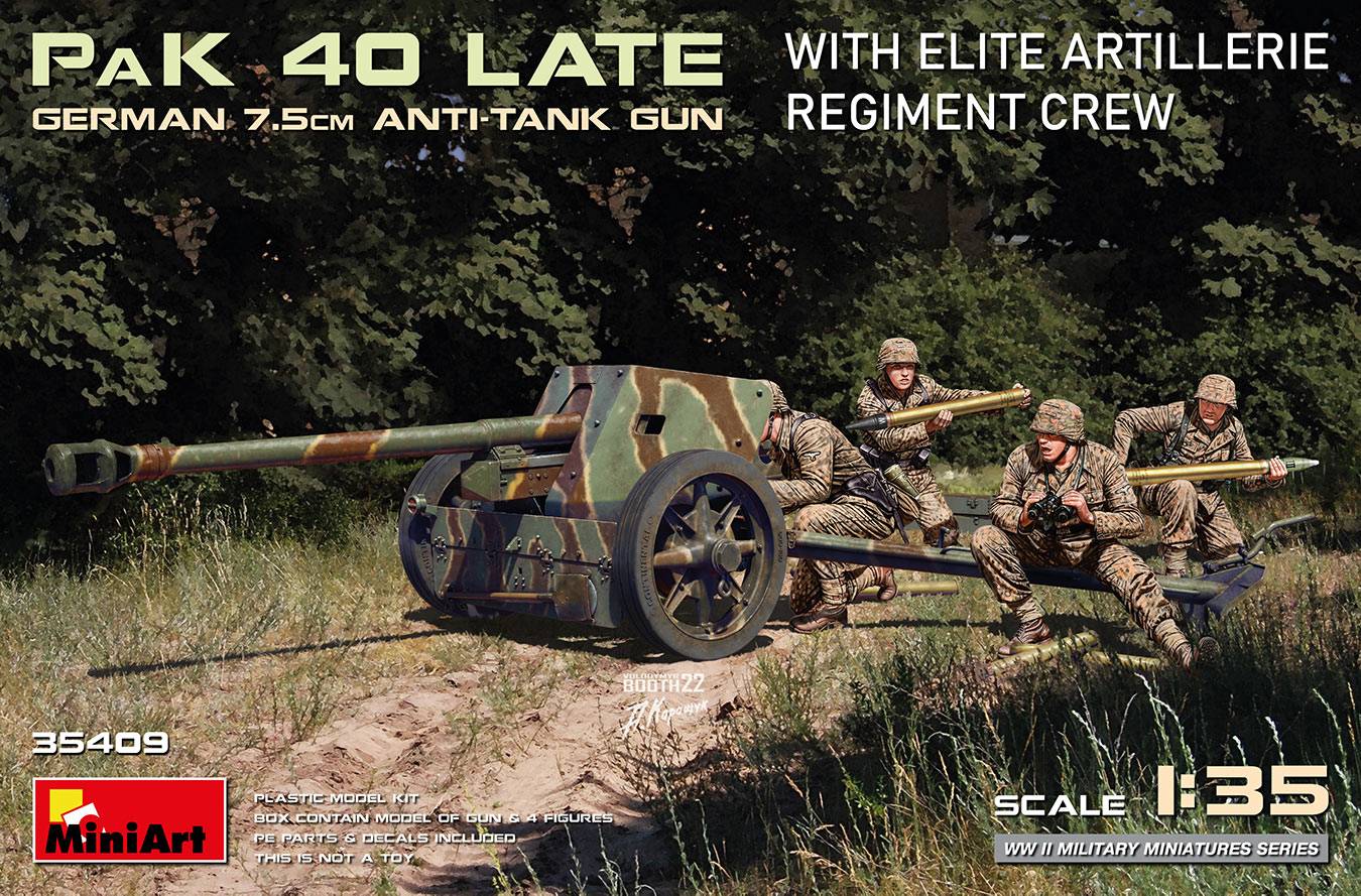 GERMAN 7.5CM ANTI-TANK GUN PaK 40 Late w/ELITE ARTILLERIE REGIMENT CREW