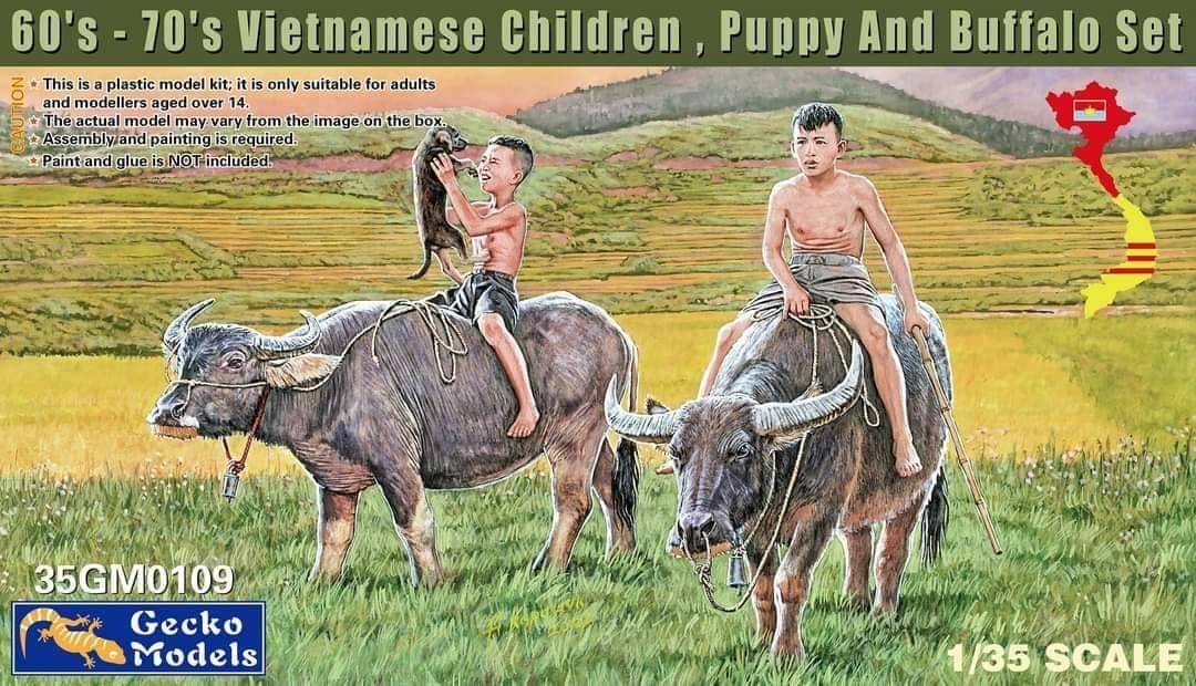 60's-70's Vietnamese Children, Puppy and Buffalo