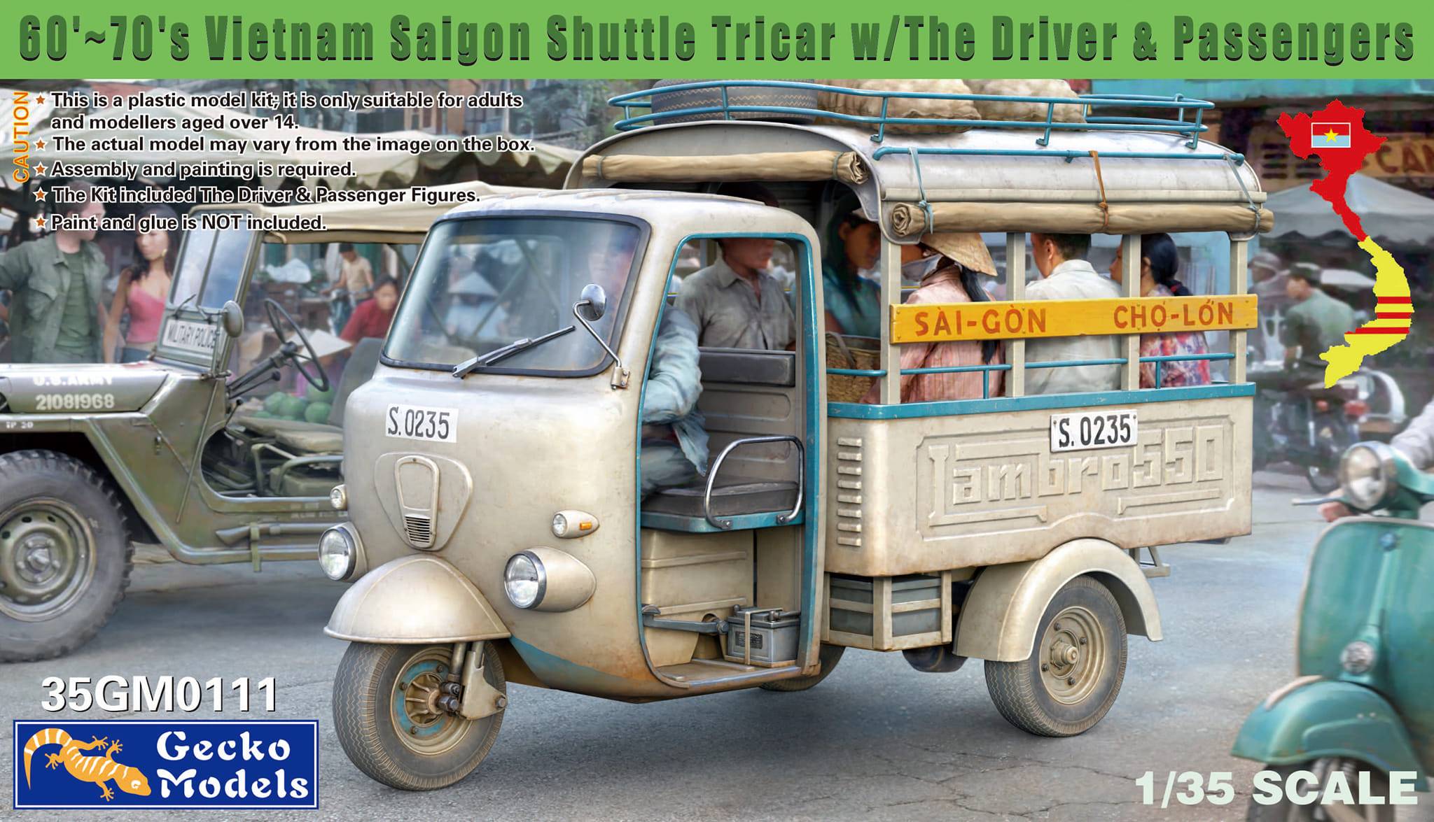 60'~70's Vietnam Saigon Shuttle Tricar w/ The Driver & Passengers